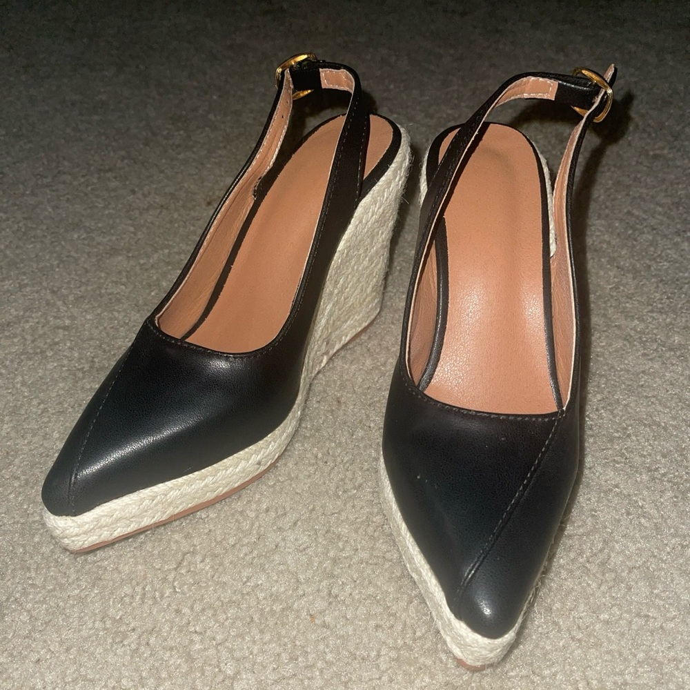 ✅ New Women Wedge Heel Pointed Toe Slingback Shoes Slip On Strap Sandals Party